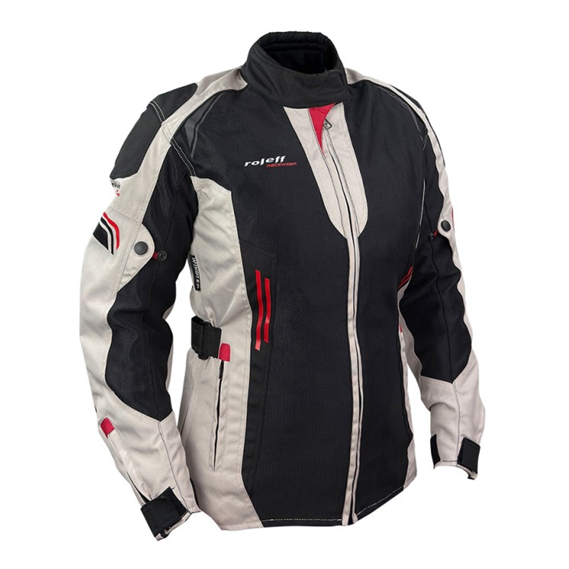 Geaca moto dama Roleff Mesh negru-bej-rosu