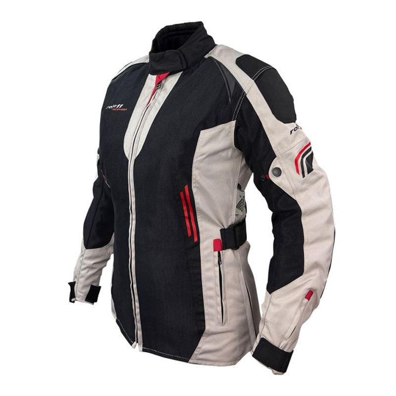 Geaca moto dama Roleff Mesh negru-bej-rosu