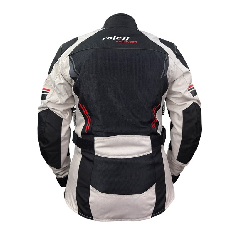 Geaca moto dama Roleff Mesh negru-bej-rosu