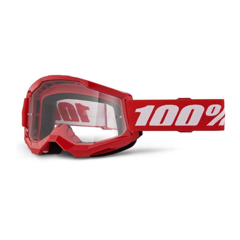 Ochelari de motocross pentru copii 100% Strata 2 roșu (plexi transparent)