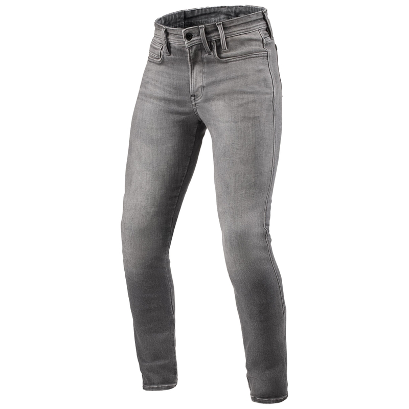 Pantaloni skinny pentru motociclete Revit Piston 3 Long, spalati, gri