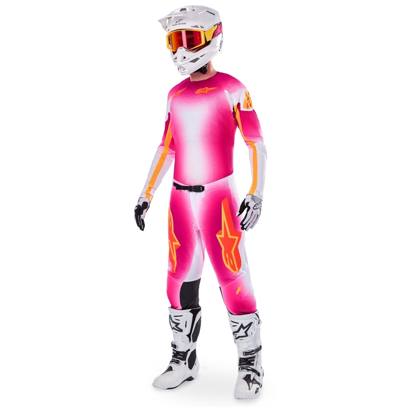 Tricou Alpinestars Supertech SX AFD Motocross Ediție Limitată MIG Roz Fluo-Alb-Portocaliu