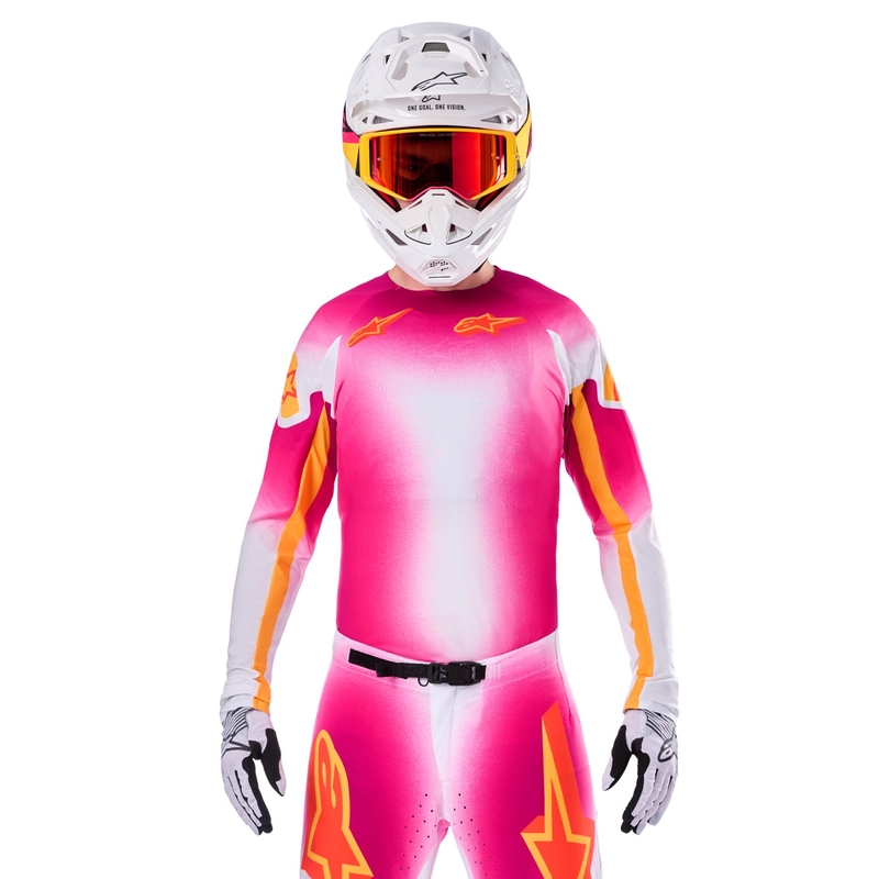 Tricou Alpinestars Supertech SX AFD Motocross Ediție Limitată MIG Roz Fluo-Alb-Portocaliu