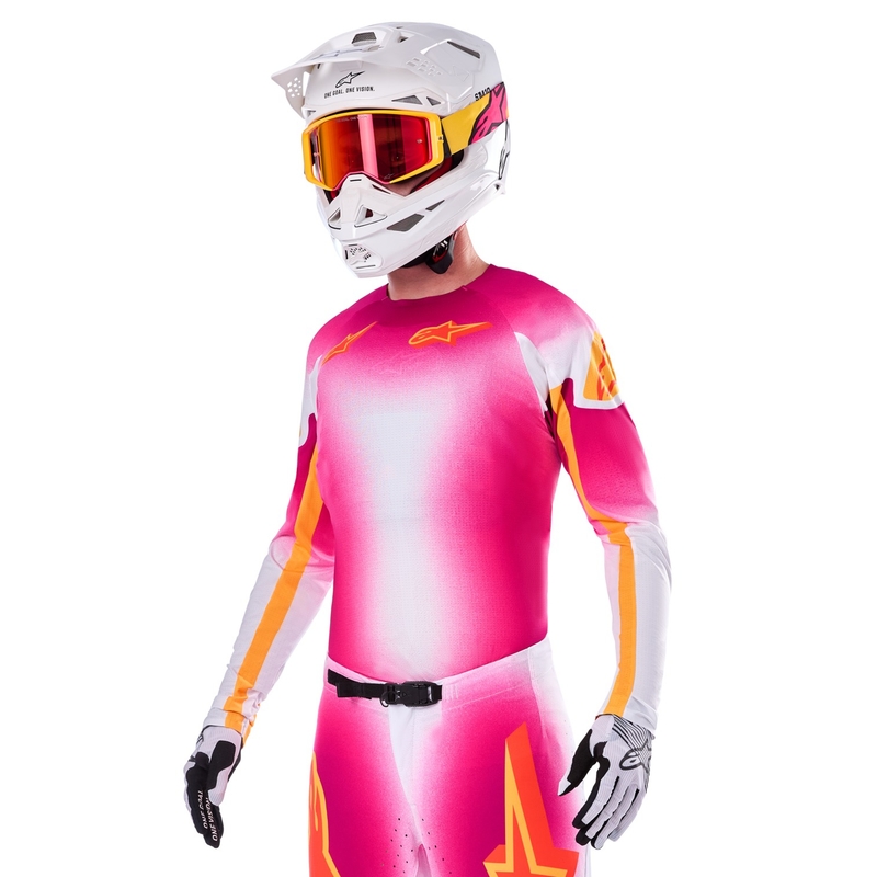 Tricou Alpinestars Supertech SX AFD Motocross Ediție Limitată MIG Roz Fluo-Alb-Portocaliu