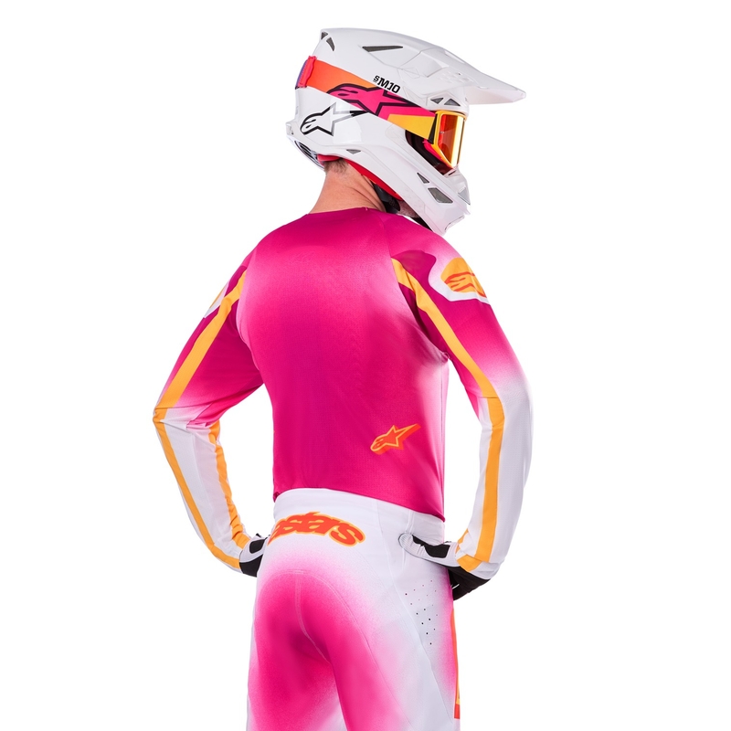 Tricou Alpinestars Supertech SX AFD Motocross Ediție Limitată MIG Roz Fluo-Alb-Portocaliu