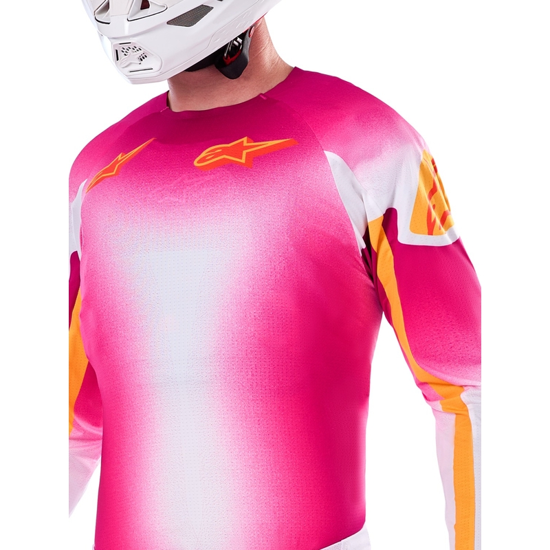 Tricou Alpinestars Supertech SX AFD Motocross Ediție Limitată MIG Roz Fluo-Alb-Portocaliu