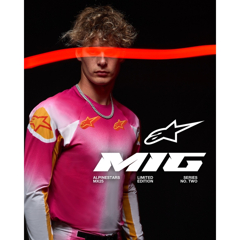 Tricou Alpinestars Supertech SX AFD Motocross Ediție Limitată MIG Roz Fluo-Alb-Portocaliu