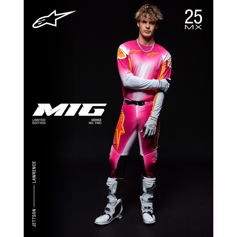 Tricou Alpinestars Supertech SX AFD Motocross Ediție Limitată MIG Roz Fluo-Alb-Portocaliu
