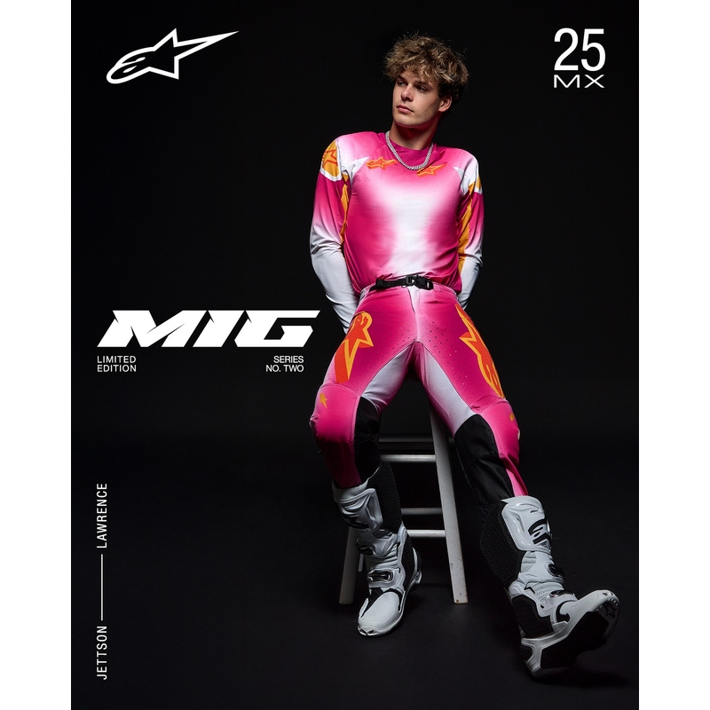Tricou Alpinestars Supertech SX AFD Motocross Ediție Limitată MIG Roz Fluo-Alb-Portocaliu