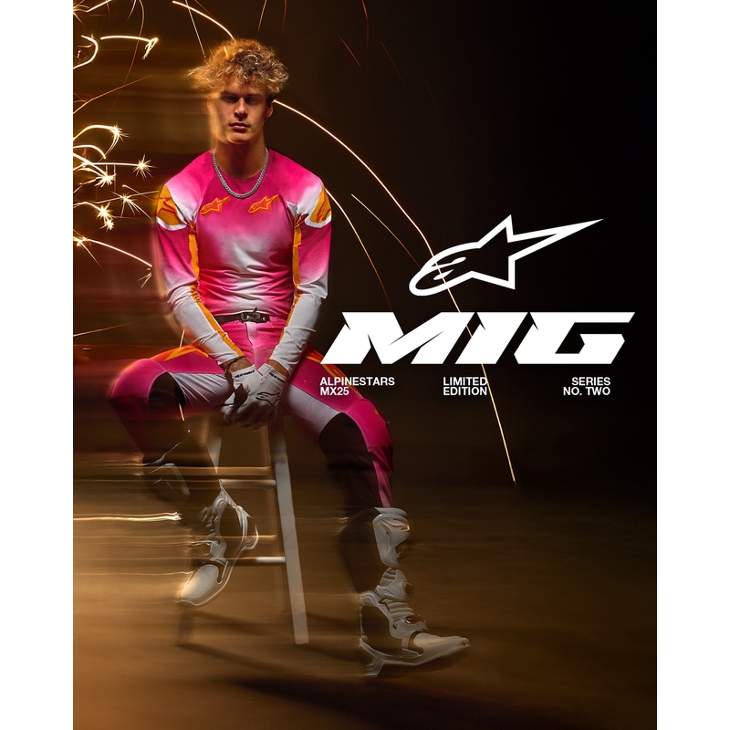 Tricou Alpinestars Supertech SX AFD Motocross Ediție Limitată MIG Roz Fluo-Alb-Portocaliu