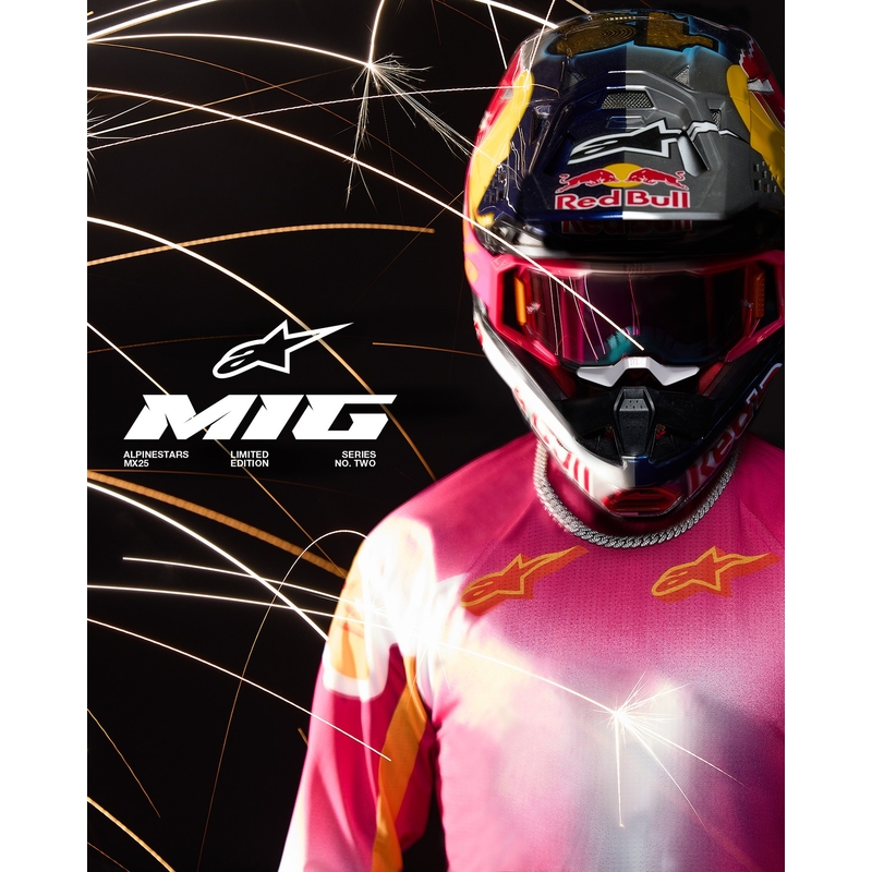 Tricou Alpinestars Supertech SX AFD Motocross Ediție Limitată MIG Roz Fluo-Alb-Portocaliu