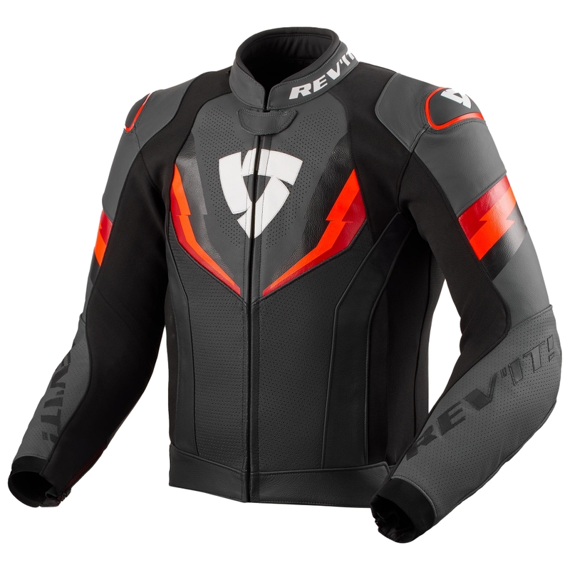 Geaca de motociclete din piele Revit Quantum 3 negru-rosu fluo