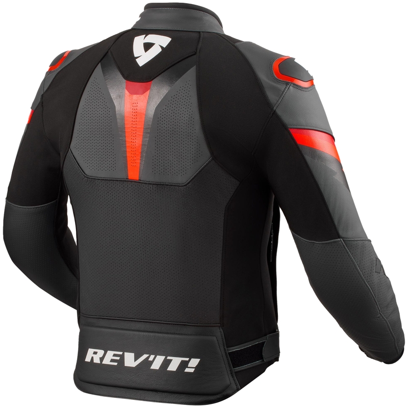 Geaca de motociclete din piele Revit Quantum 3 negru-rosu fluo
