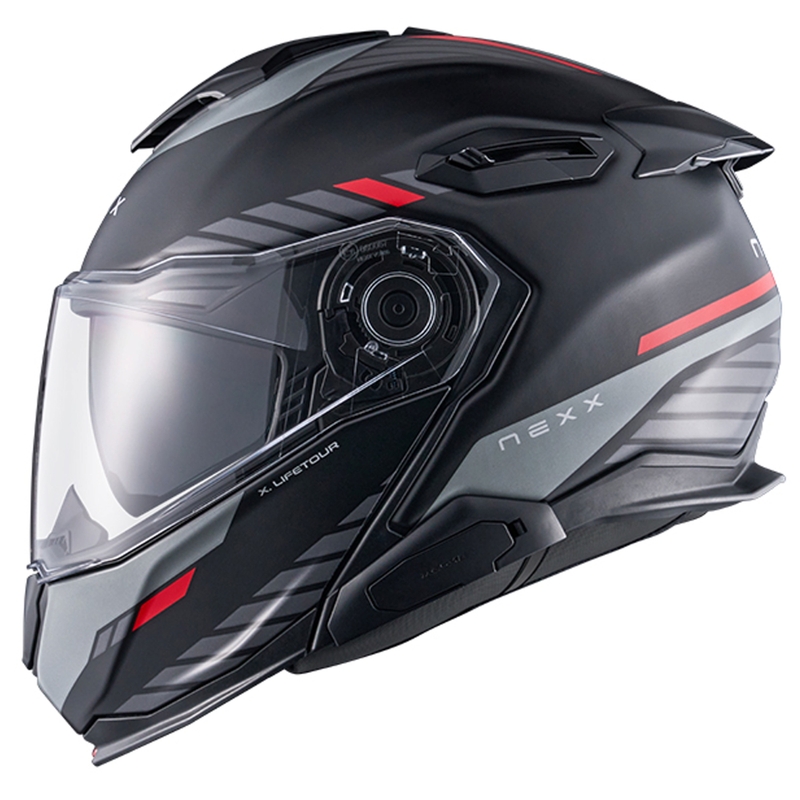 Casca de motocicleta rabatabila Nexx X.Lifetour Globe negru-rosu mat