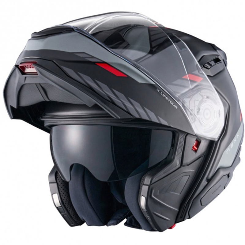 Casca de motocicleta rabatabila Nexx X.Lifetour Globe negru-rosu mat