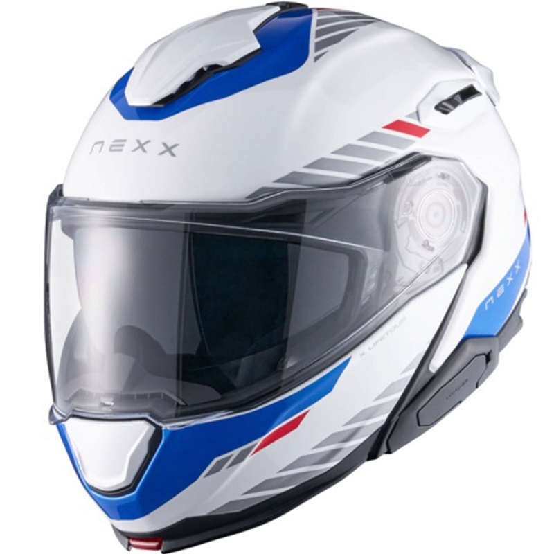 Casca de motocicleta rabatabila Nexx X.Lifetour Globe alb-albastru