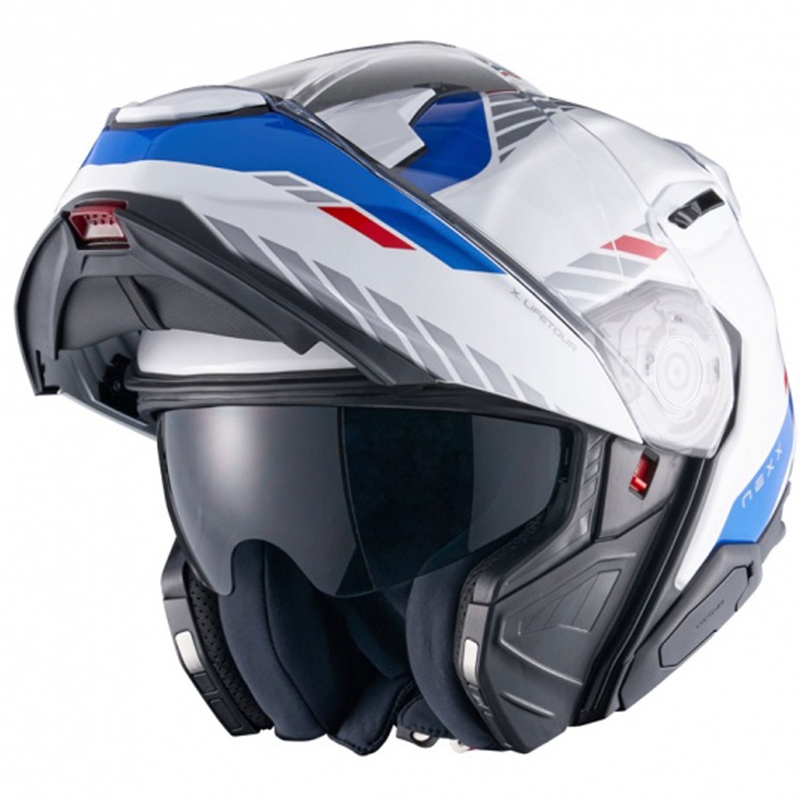 Casca de motocicleta rabatabila Nexx X.Lifetour Globe alb-albastru