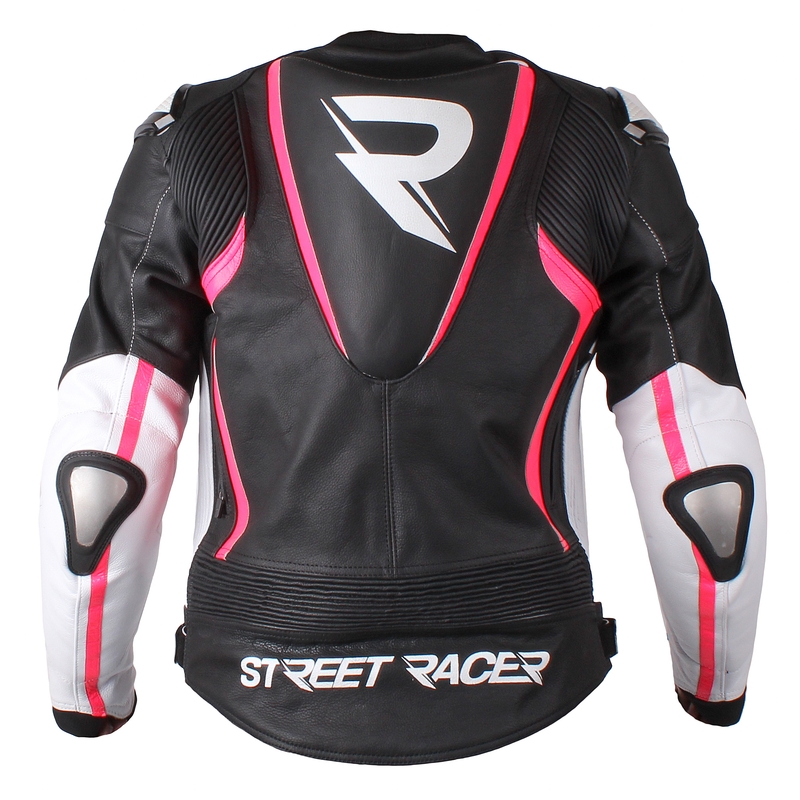 Geacă moto pentru femei Street Racer Adrianne negru-alb-roz fluorescent lichidare