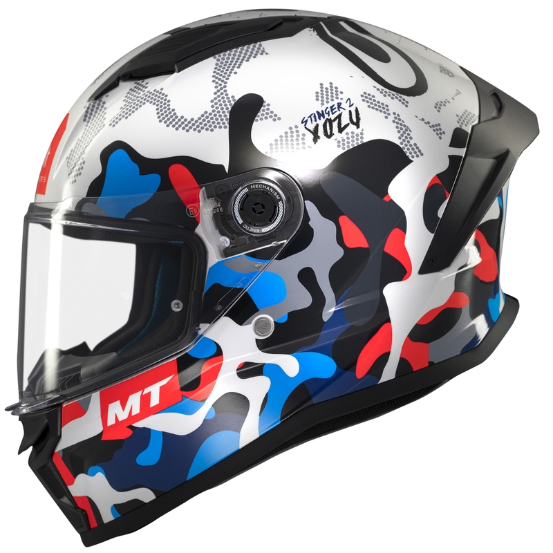 Casca moto integrala MT Stinger 2 Yozu alb-albastru