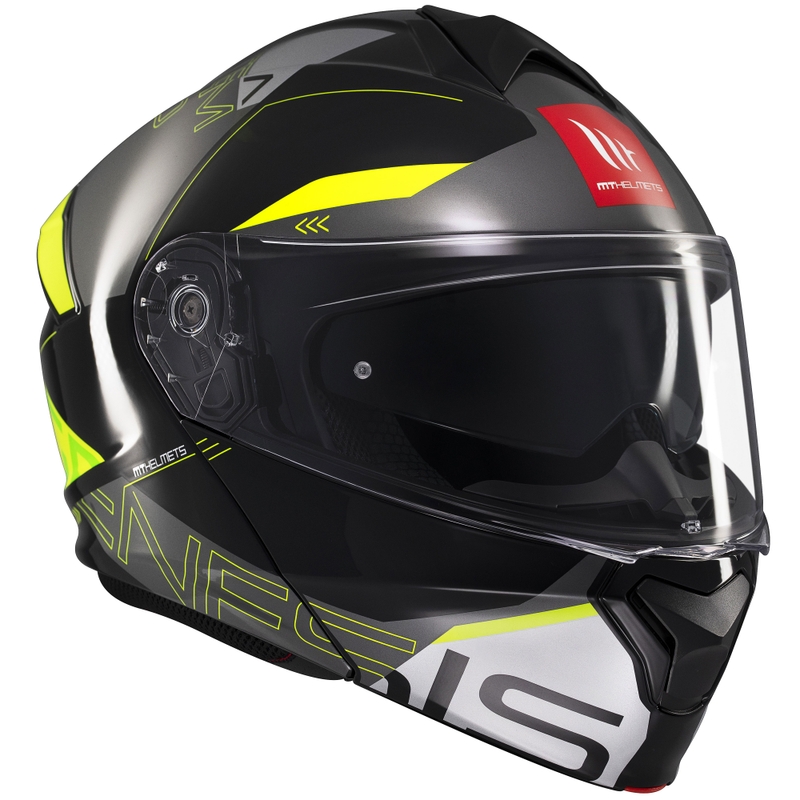 Cască de motocicletă flip-up MT Genesis SV Atempo negru-gri-galben fluo