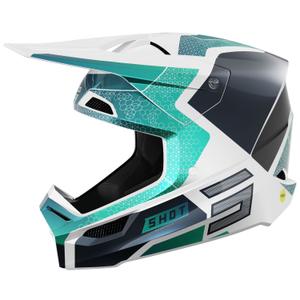 Casca motocross Shot Race Phaser pearl negru-turcoaz-alb