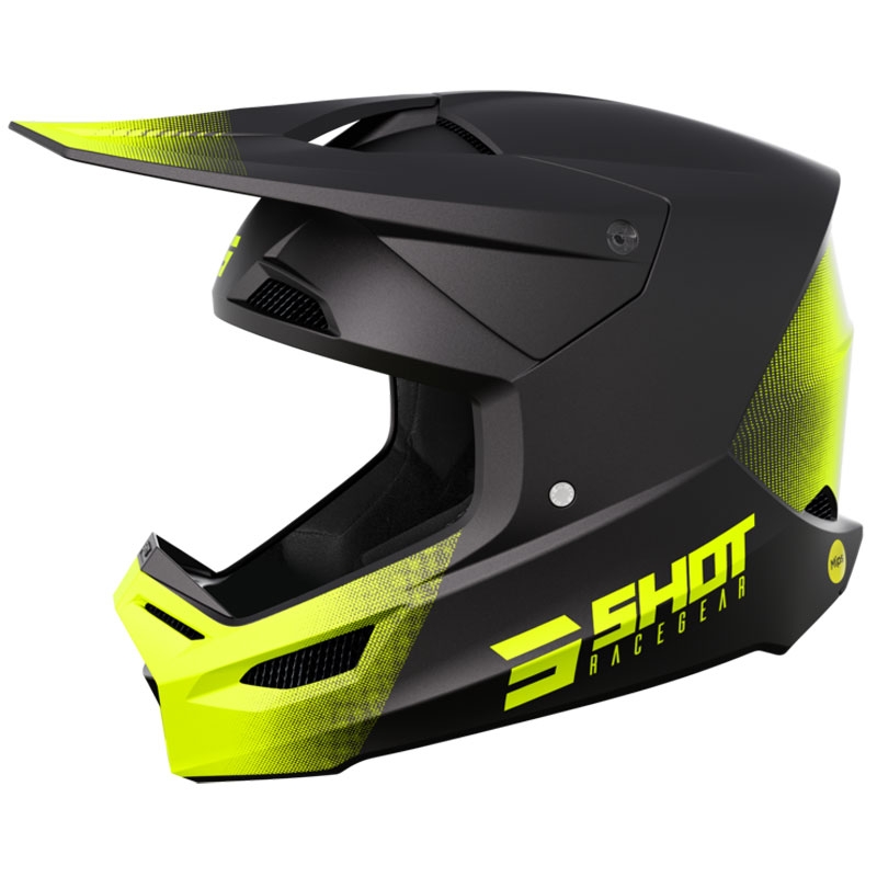 Casca Motocross Shot Race Raw Neagra Galben Fluo Mat Vanzare lichidare