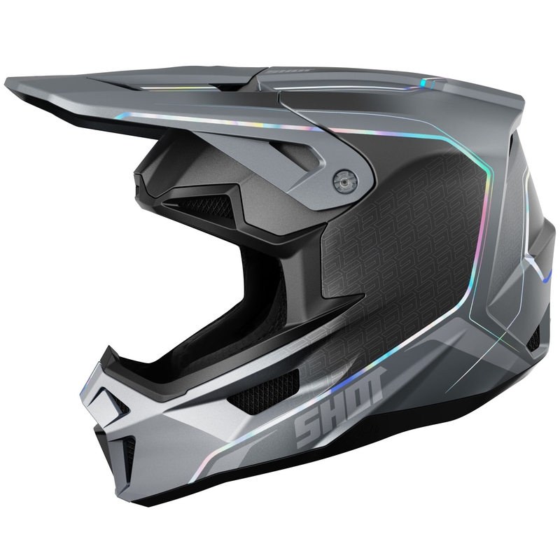 Casca de motocross Shot Lite Challenger gri perlat holografica