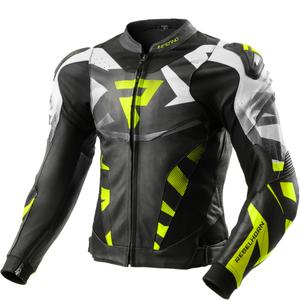 Geacă moto din piele Rebelhorn Inferno negru-galben fluo