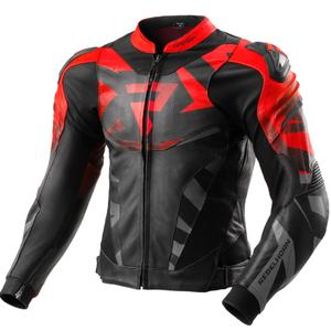 Geacă moto din piele Rebelhorn Inferno negru-rosu fluo