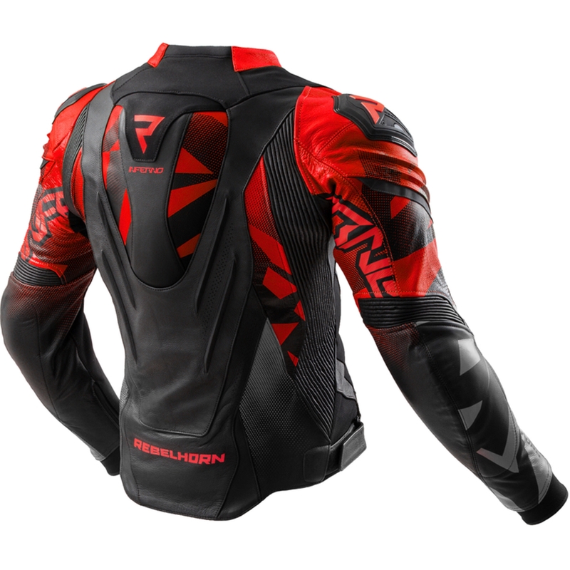 Geacă de motocicletă din piele Rebelhorn Inferno negru-roșu fluo