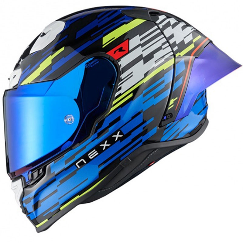 Casca moto integrala Nexx X.R3R Glitch Racer albastru-galben fluo lichidare