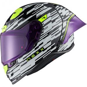 Casca moto integrala Nexx X.R3R Glitch Racer alb-galben fluo