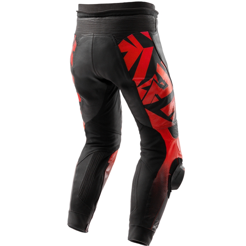 Pantaloni moto din piele Rebelhorn Inferno negru-rosu fluo