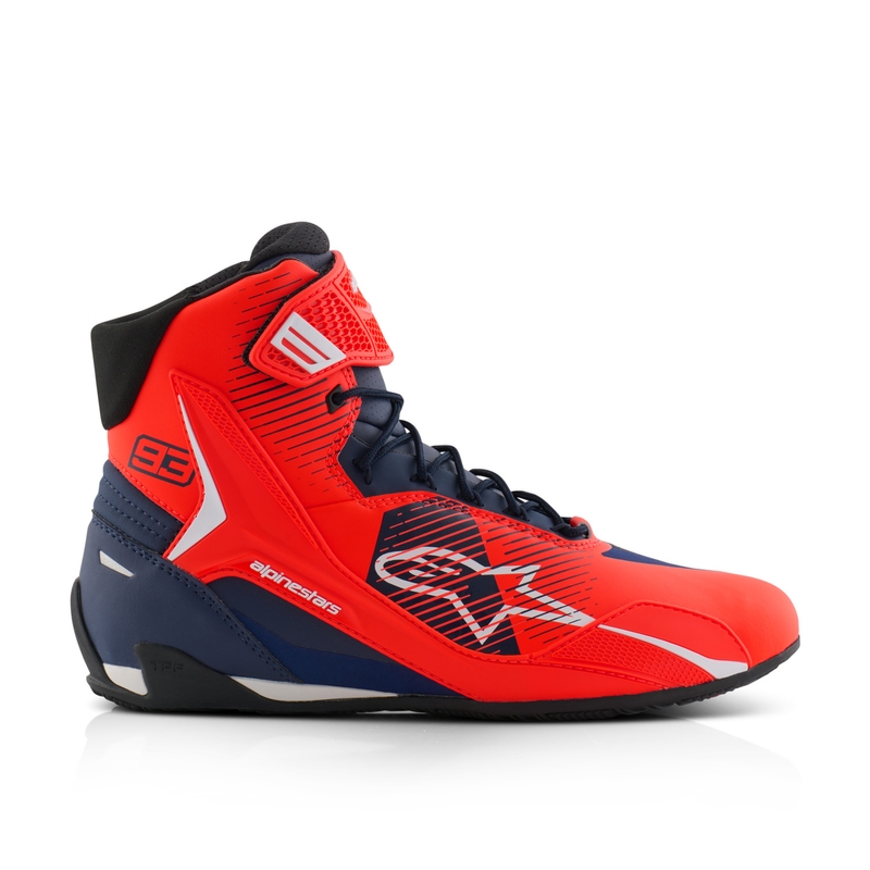 Ghete moto Alpinestars Faster-4 colectia MM93 rosu fluo-albastru-alb
