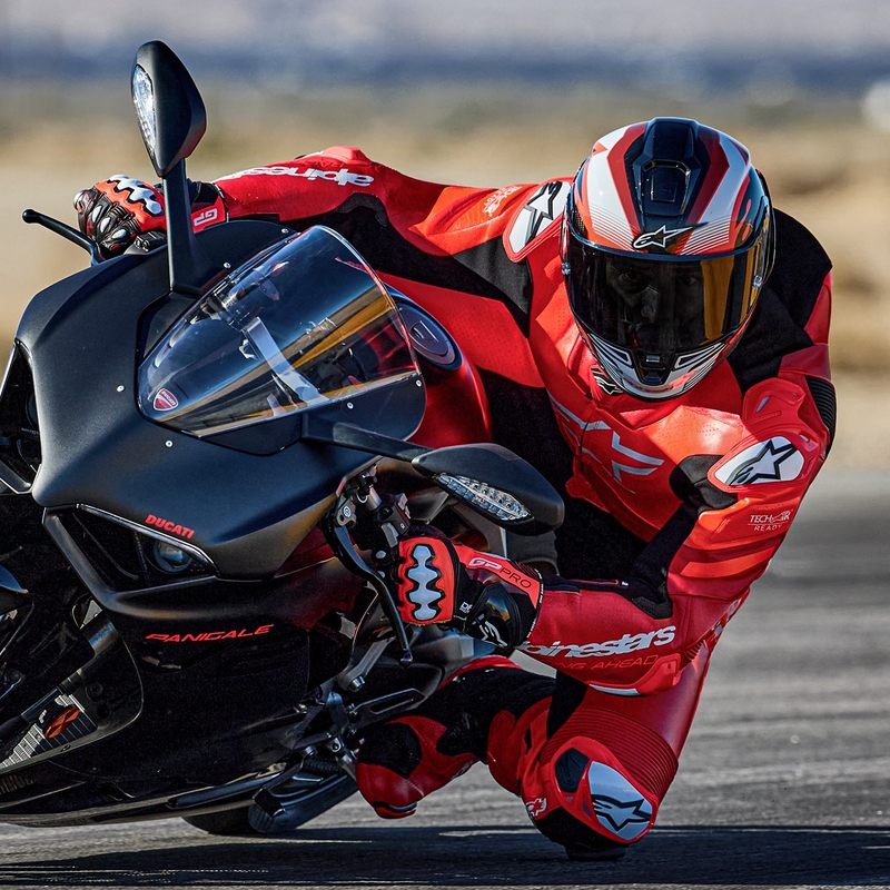 Costum motocicletă Alpinestars GP Plus V4 Sprint dintr-o bucată din piele, compatibil Tech-air, roșu fluo-roșu-alb-negru