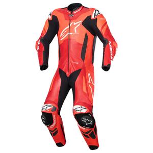 Costum motocicletă Alpinestars GP Plus V4 Sprint dintr-o bucată din piele, compatibil Tech-air, roșu fluo-roșu-alb-negru
