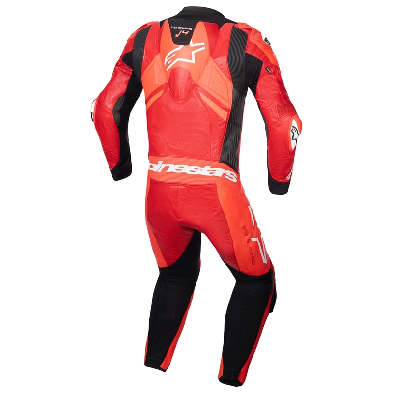 Costum motocicletă Alpinestars GP Plus V4 Sprint dintr-o bucată din piele, compatibil Tech-air, roșu fluo-roșu-alb-negru
