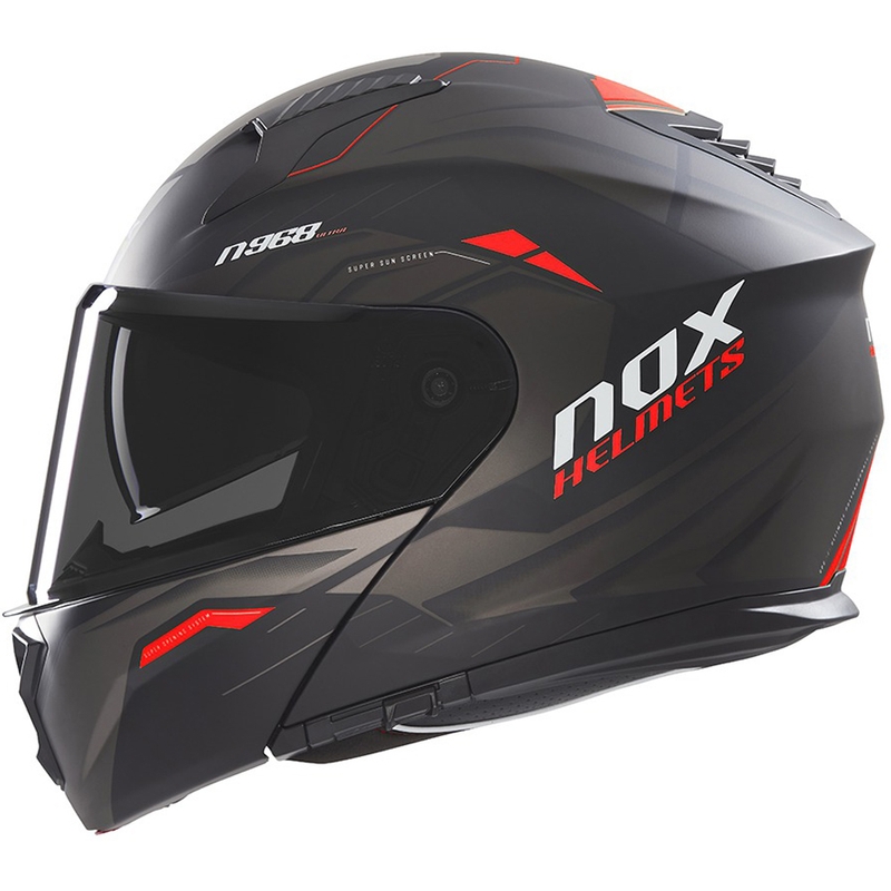 Cască de motocicletă rabatabilă NOX N968 Ultra negru-rosu mat