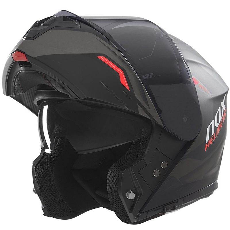 Cască de motocicletă rabatabilă NOX N968 Ultra negru-rosu mat