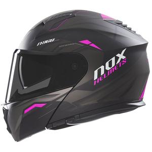 Cască de motocicletă rabatabilă NOX N968 Ultra negru-roz mat