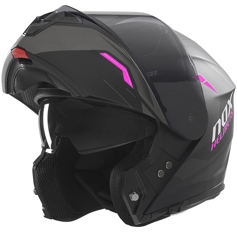 Cască de motocicletă rabatabilă NOX N968 Ultra negru-roz mat