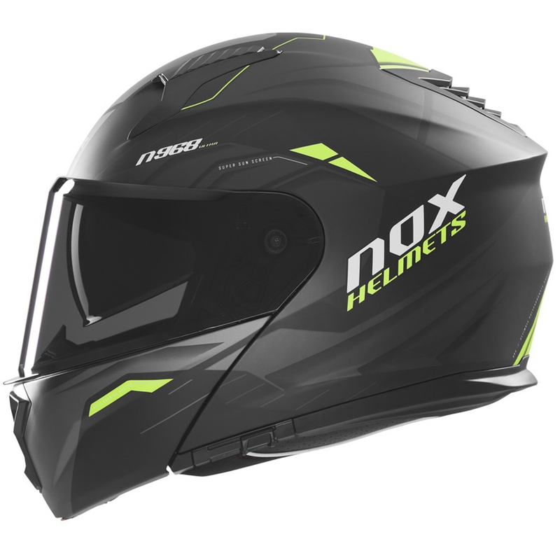 Cască de motocicletă rabatabilă NOX N968 Ultra mat negru-galben fluo