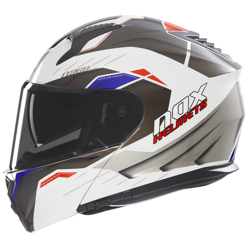 Cască de motocicletă rabatabilă NOX N968 Ultra alb-gri