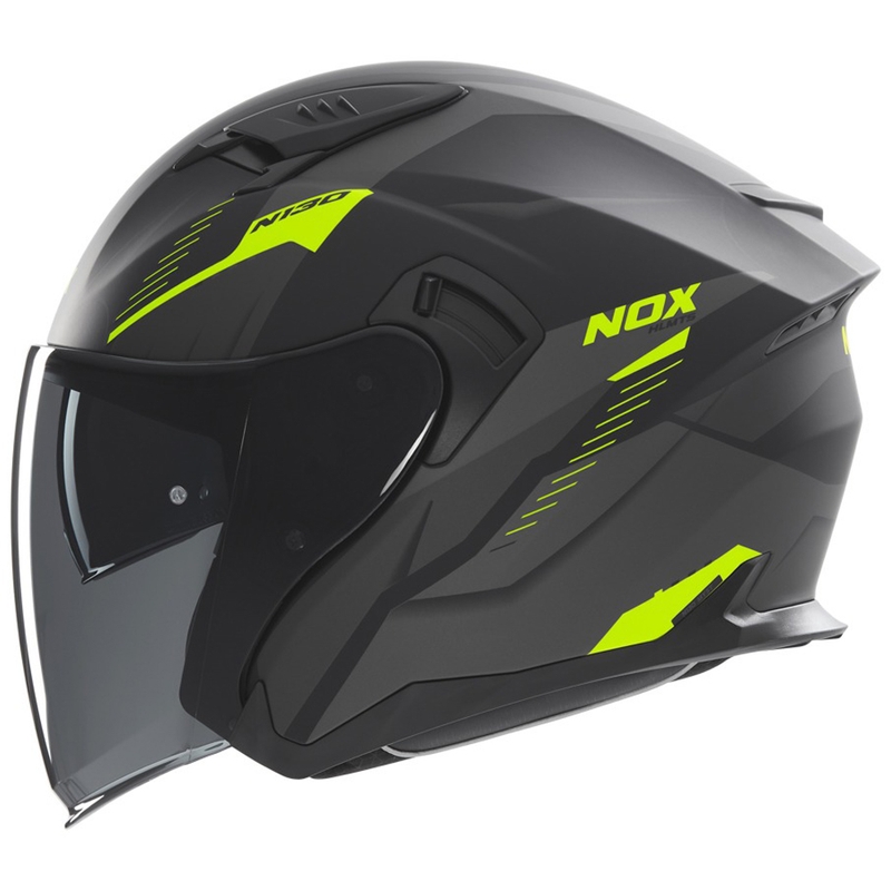 Casca de motociclete deschisa NOX N130 Myst negru mat-galben fluo