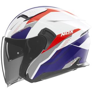 Casca de motociclete deschisa NOX N130 Myst alb-albastru-rosu
