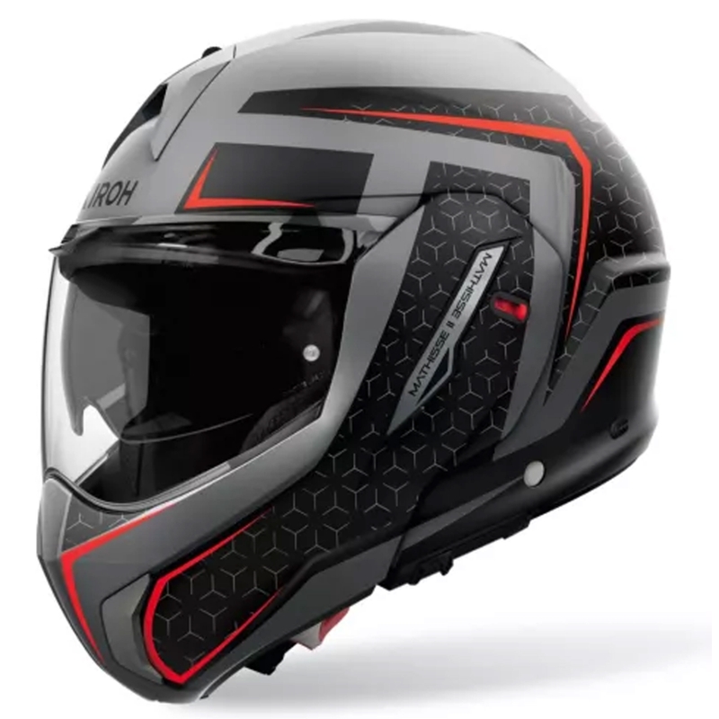 Cască de motocicletă Airoh Mathisse 2 Magnet flip-up gri-negru-roșu mat