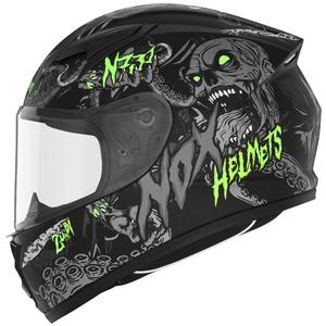 Casca integrala pentru motociclete pentru copii NOX N731 ZUMBI negru-verde mat
