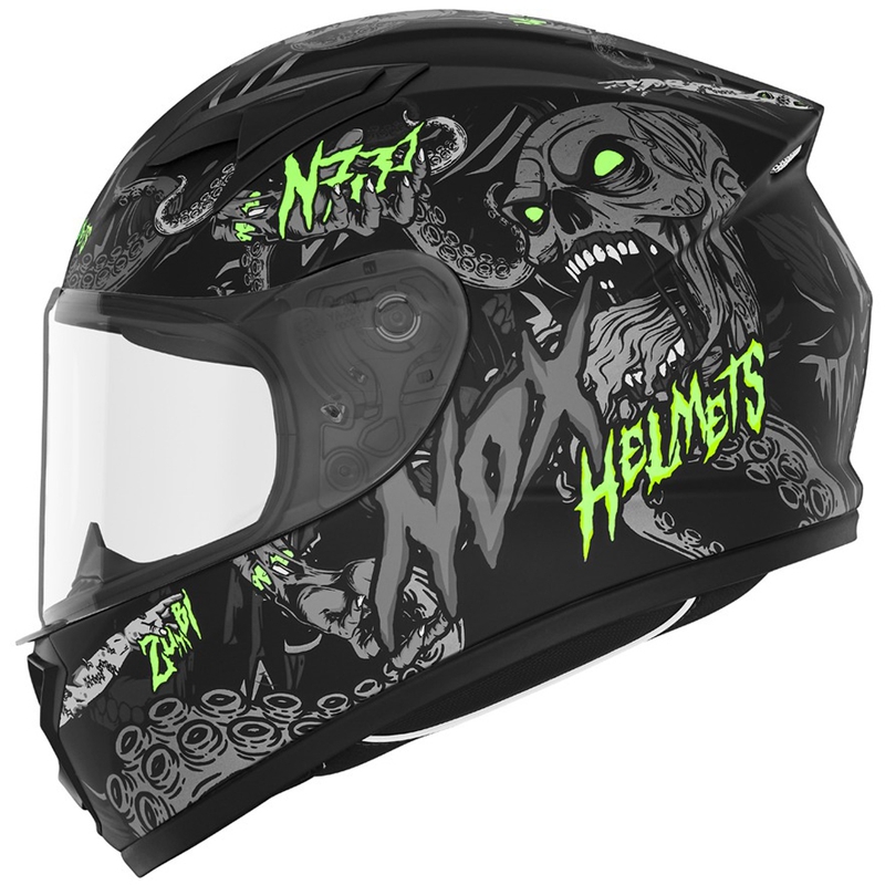 Casca integrala pentru motociclete pentru copii NOX N731 ZUMBI negru-verde mat