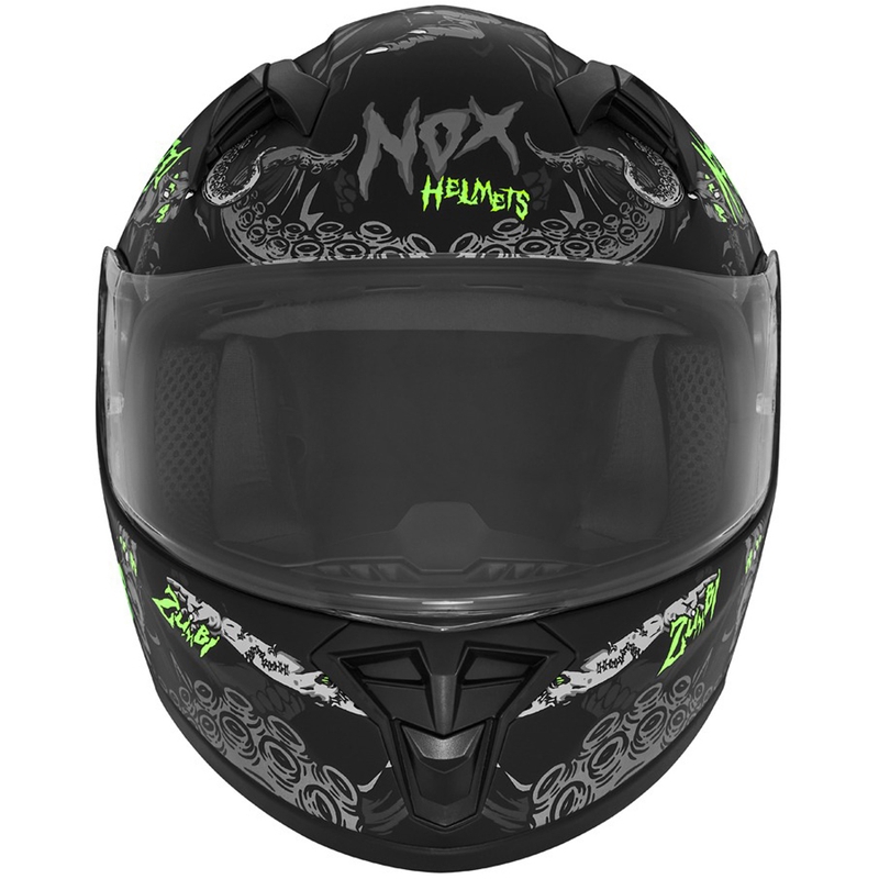 Casca integrala pentru motociclete pentru copii NOX N731 ZUMBI negru-verde mat