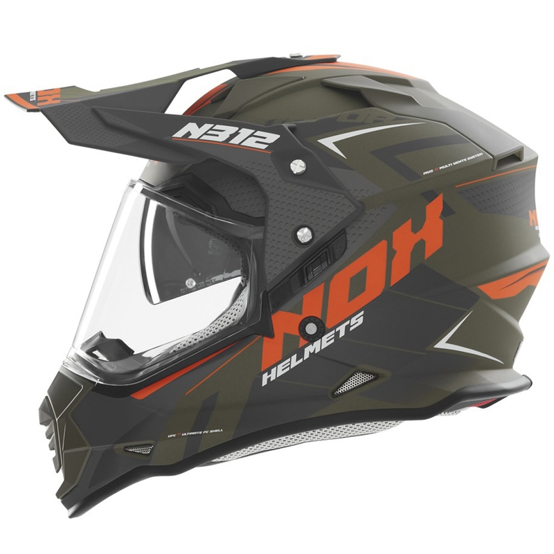 Casca moto enduro NOX N312 Vapor mat kaki-portocaliu